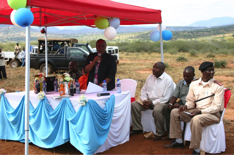 From left to right: (speaking) Deputy Governor Mary Ndiga, Education Officer Stanley Mwang’ombe, Community Relation Officer Laurian Lenjo Mwandoe, and Ronald Mzame, the area chief of Mwachabo location.